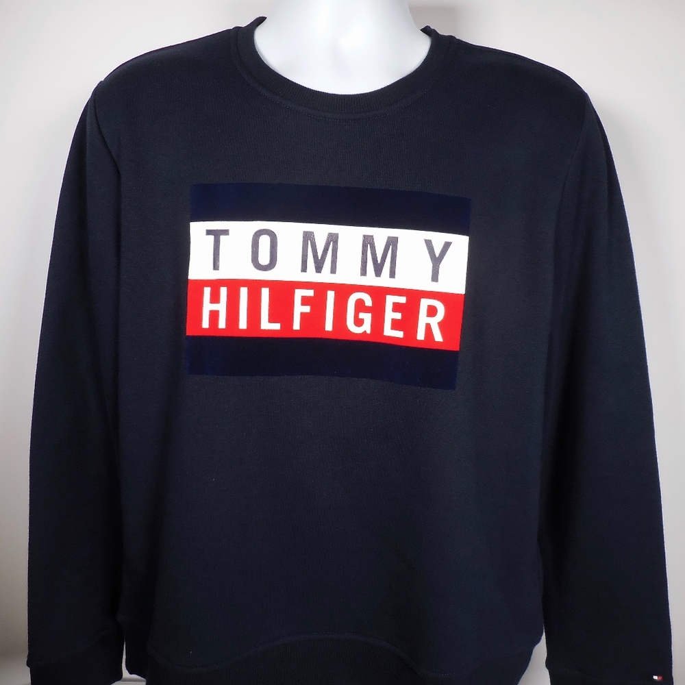 Tommy Hilfiger Navy Blue Logo Mens Sz XL Spellout Sweatshirt